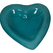 ANNIEGLASS Heart Bowl Teal Blue Signed and Numbered Handmade Medium