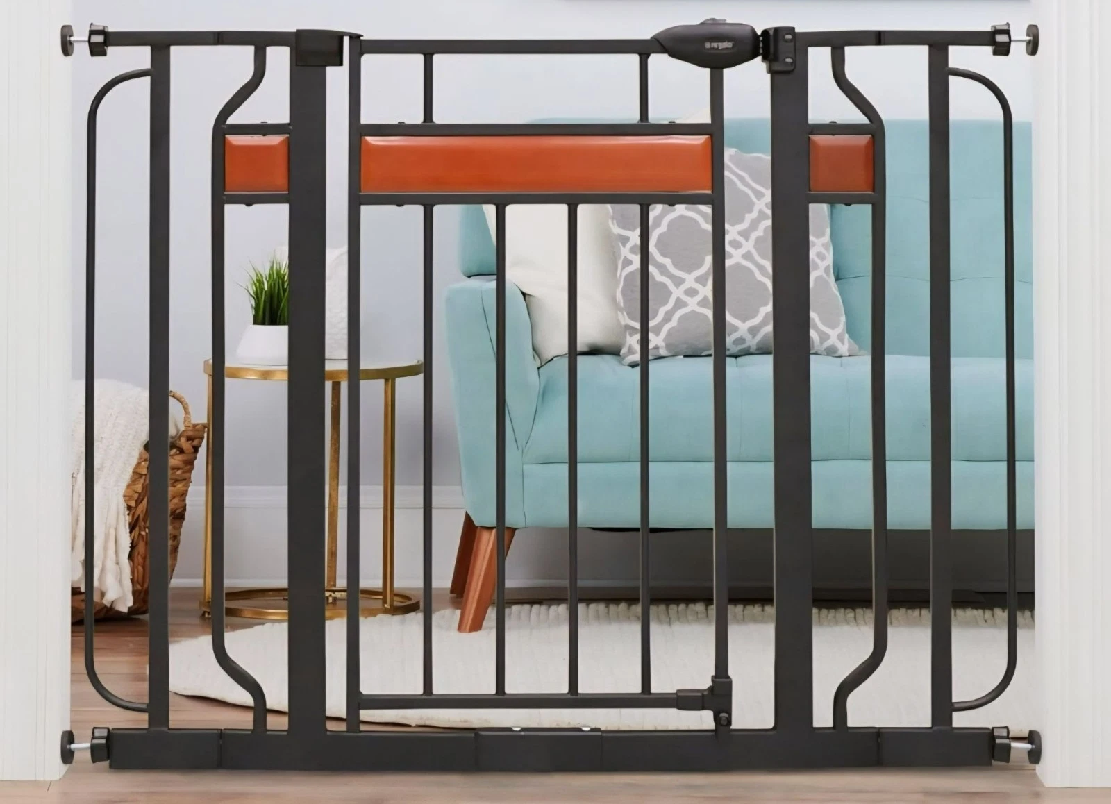 Regalo 37" Extra Tall Baby Gate w/ Walk-Thu Door Expands 30-41.5" Black Steel