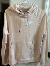 Nike Women's Pink Logo Pullover Hoodie M Cotton Blend Hooded Raglan Sleeve
