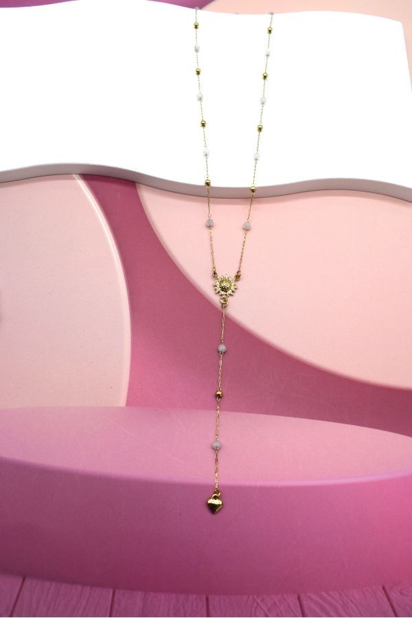 Collier soleil et agates bijou en acier inoxydable doré, pendentif bohème chic