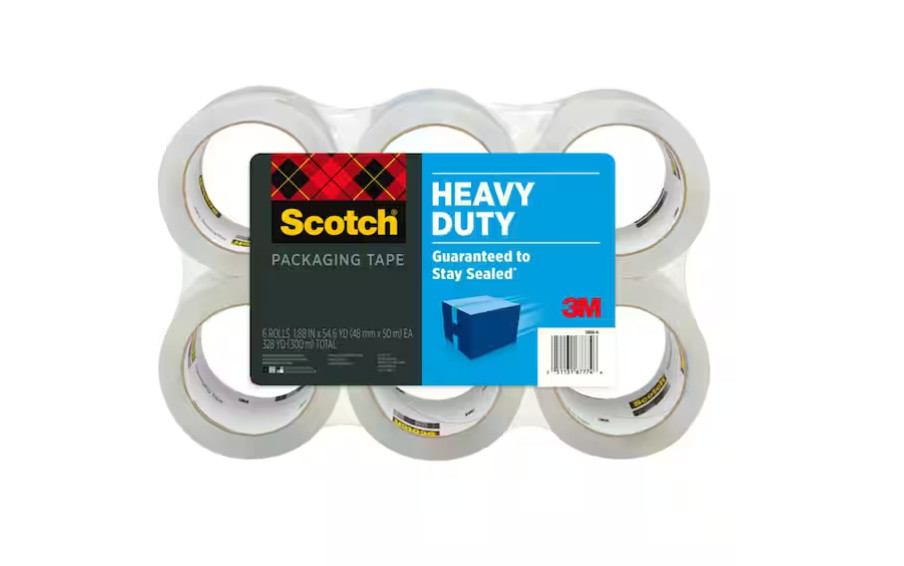 Scotch Heavy Duty Shipping Tape, 6 Rolls/Pack, 1.88" x 54.6 yds, Clear (38506)