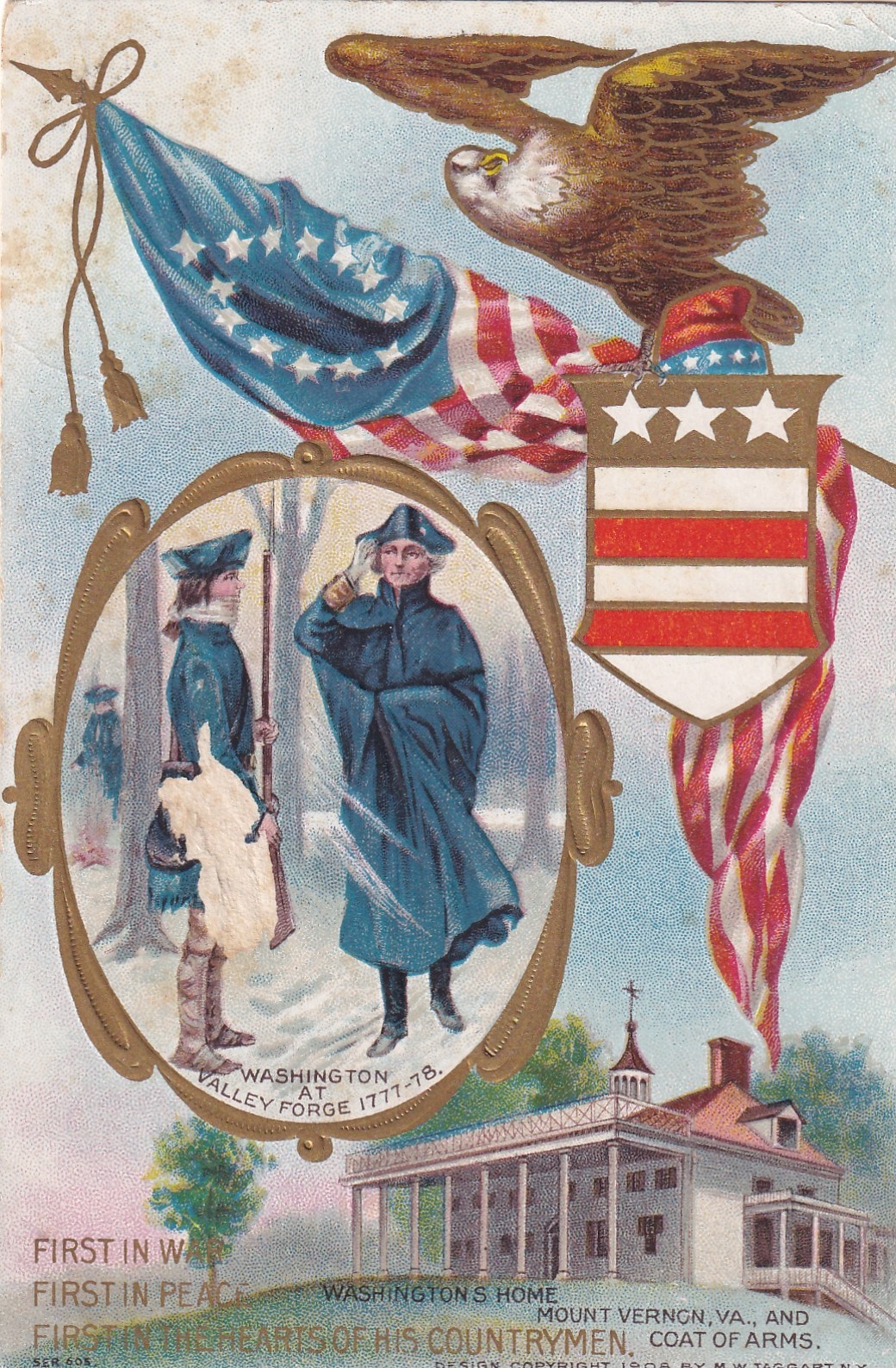 CARTOLINA MILITARE ,PATRIOTIC POSTCARD - U.S.A. - G. WASHINGTON - FLAG 1908