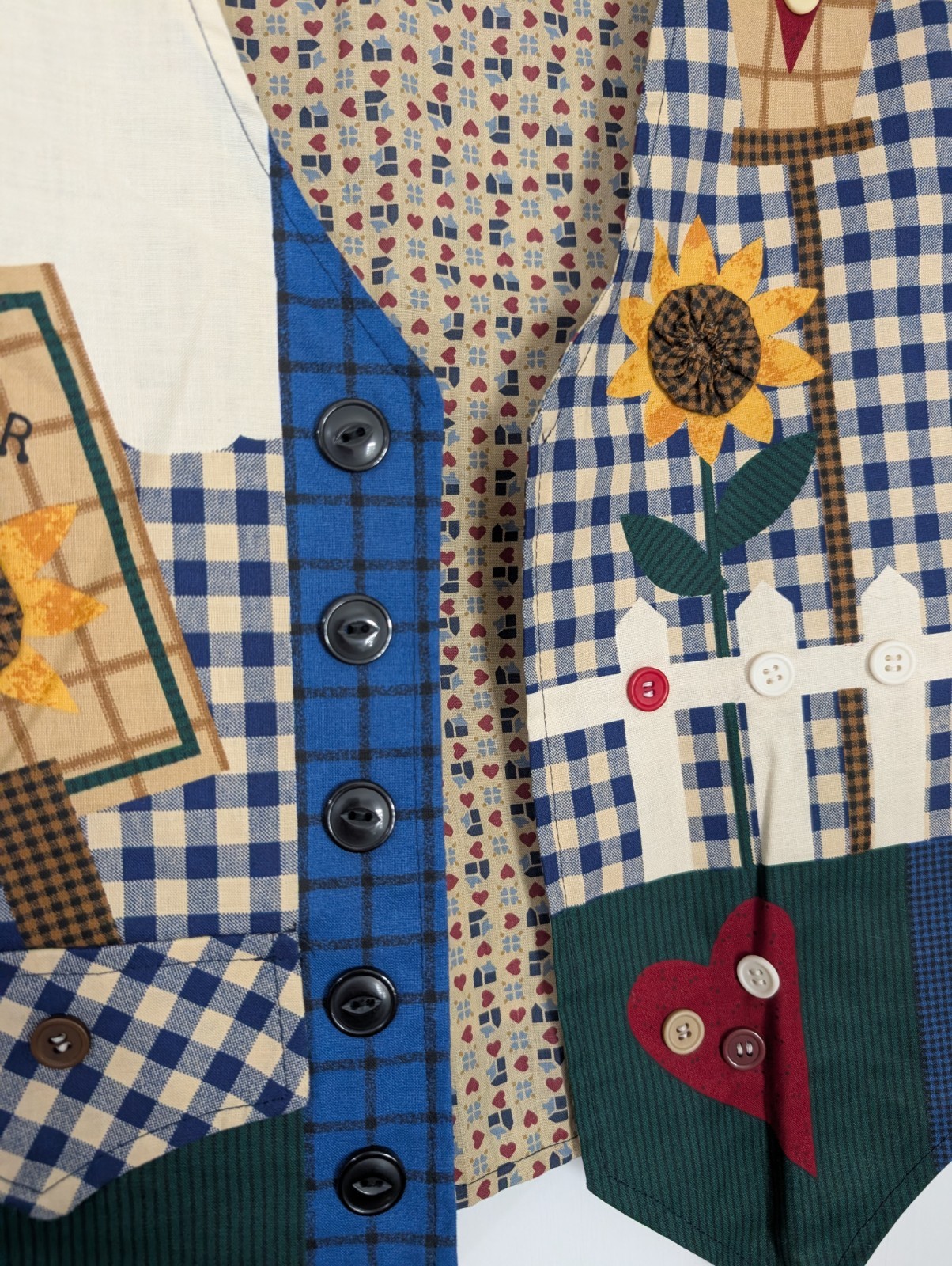 Women’s Patchwork Gingham Sunflower Cottagecore V… - image 3