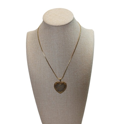 Vintage Joan Rivers Reversible Heart Love Floral Gold Tone Necklace