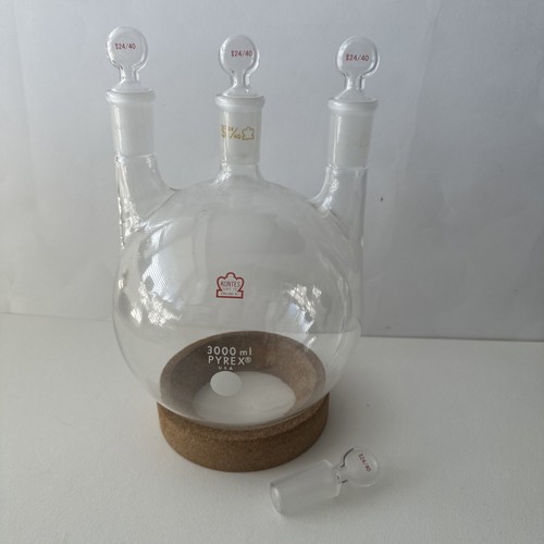 Kontes PYREX 3000 ML FONDO REDONDO 3 CUELLOS FRASCO DE EBULLICIÓN 24/40 tapones de pie - Imagen 1 de 7