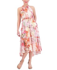 Vince Camuto Women's Printed Chiffon Ruffle-Tier High-Low Dress
