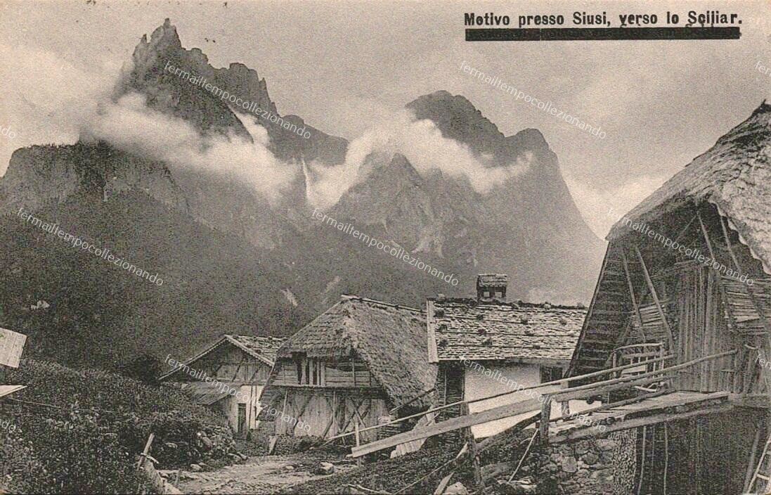 eq51 cartolina motivo presso siusi, verso lo sciliar,provincia di bolzano