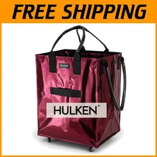 Red Reusable Tote with Wheels, Foldable, Unbreakable Handles