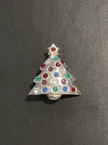 Vintage Eisenberg Ice Silver Tone w/Rhinestones Christmas Tree 1.25" Pin/Brooch