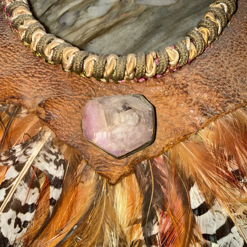 Alex and Lee Artisan Love Peace 70s  Necklace Feathered Vintage  Art   - Image 2 of 4