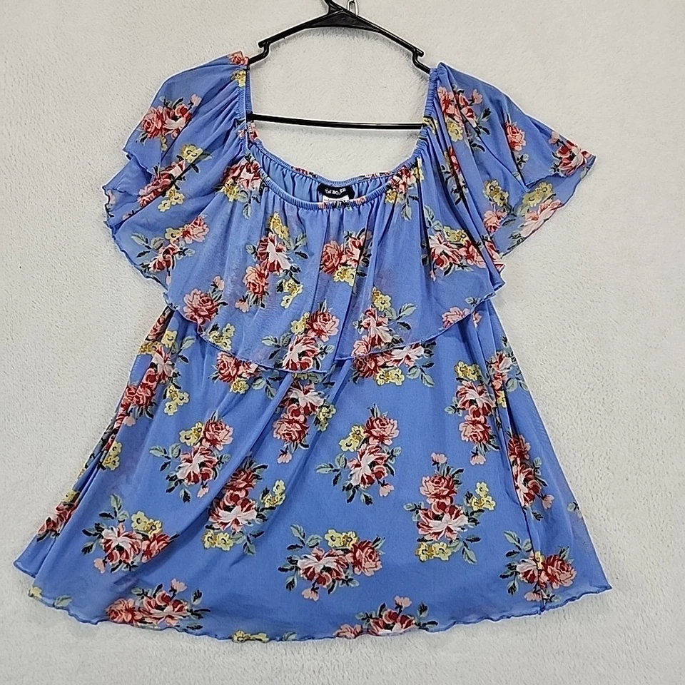 Blusa Joe Boxer Azul Floral Volantes Para Mujer XL Cottagecore Primavera Caprichosa Hada Foto 3 de 4