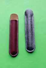 2 Stifte Etui aus Leder  16 x 3,5 cm  rotbraun +  silbergrau