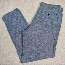 Women's Saks Fifth Avenue Linen Blend Pants Sz M Blue Drawstring Casual Trousers