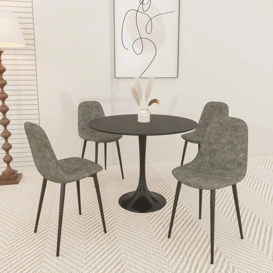 Round Dining Table Set Easy Clean W Durable Metal Legs 4 Dining Chair - Image 4 of 4