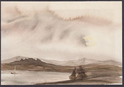 Seelandschaft mit Segelboot Seascape boat Aquarell watercolor drawing 20. Jh.