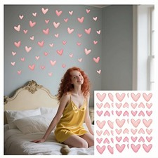 60 Pcs Pink Heart Wall Decals, Repositionable PVC Wall Decals for Girls Room,...