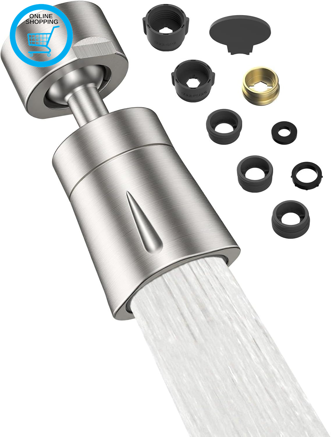 4 Spray Modes Kitchen Tap Sprayer Head, 360° Rotation and 70° Adjustable Tap Aer