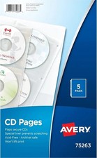 Avery 75263 CD/DVD Storage Pages,F/3 Ring Binders,2-Sided,5/PK,Clear
