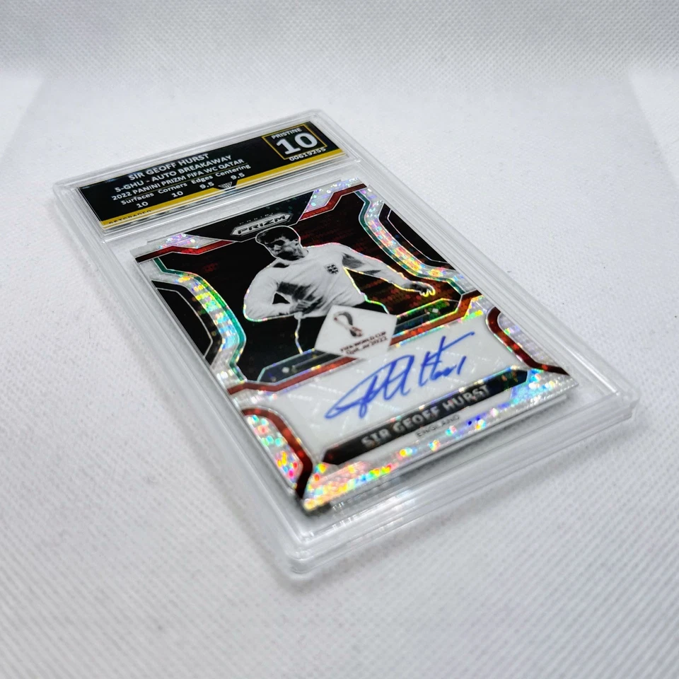 2022 Panini Prizm Qatar WC Sir Geoff Hurst Breakaway Auto GetGraded 10 - England - Image 2 of 3