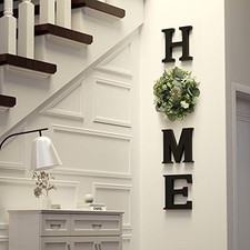 Wood Home Sign for Wall Decor Wooden Home Letters with Wreath Artificial Black