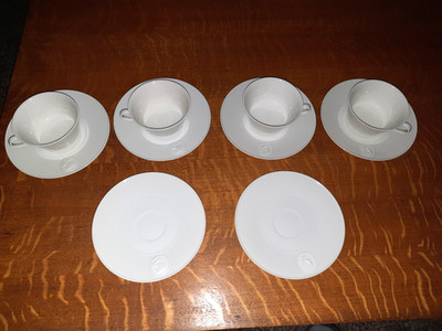 Set of 4 KPM Arcadia Teacups & 6 Saucers, Seashells & Fish
