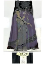VTG 90s Citron Santa Monica 100% Silk Skirt Art-Wear Asian Geisha Dragon Medium