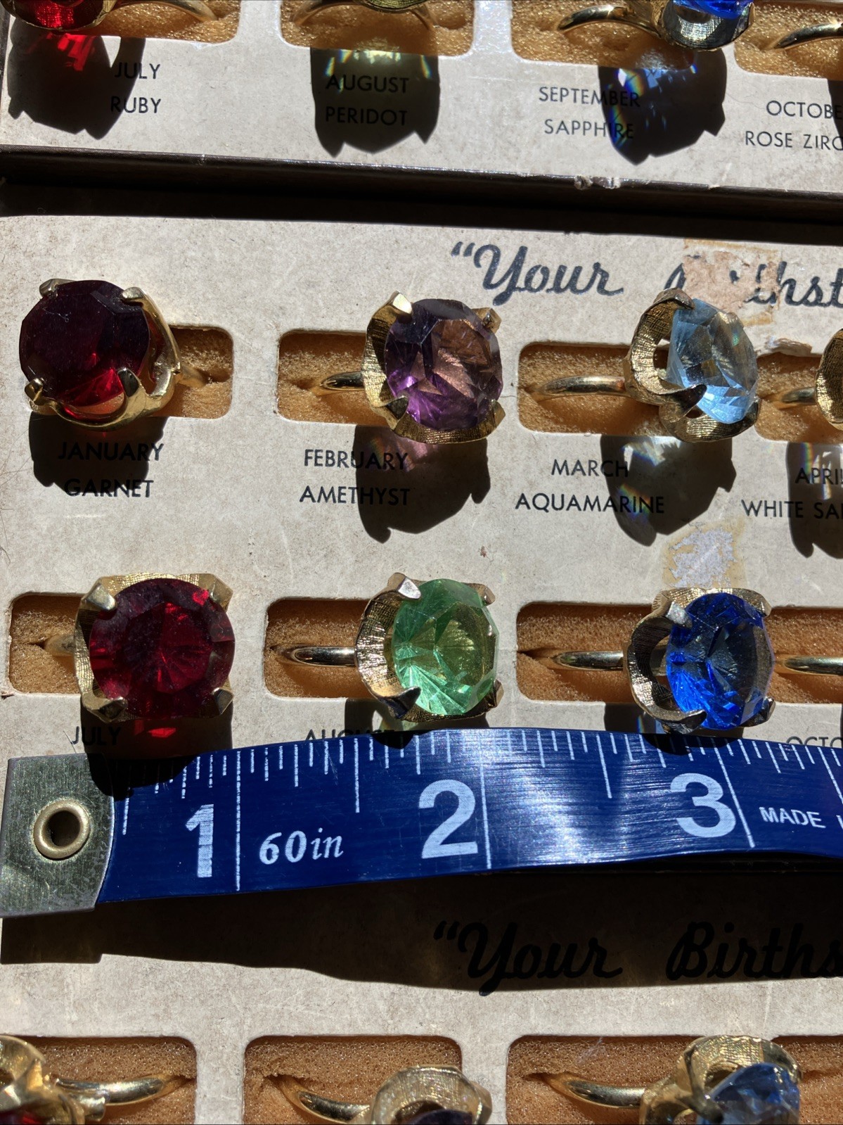 Vintage 1950s Birth Stone Rings Original Display Colored Crystal ...