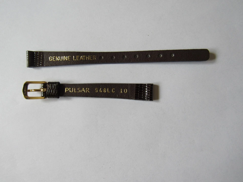 Ancien bracelet femme montre PULSAR 948LC MARRON - Cuir Véritable - 10 mm - TBE - Photo 2/2
