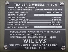 Willys Mbt 14 Ton Trailer Zinc Data Plate - Stamped With Your Info