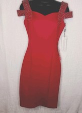 NWT Calvin Klein Body Con Dress Red W Rhinestones Cold-Shoulder Sz 2 MSR $134