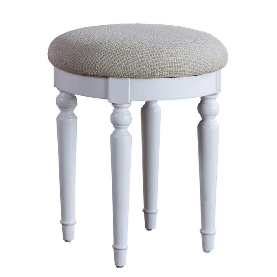 Poundex 家具木质梳妆台套装带镜子和凳子白色 — 第 3/4 张图片