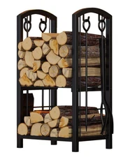 Fireplace Firewood Log Rack 5-Piece Storage Logs Holder with Tools Set with 4...