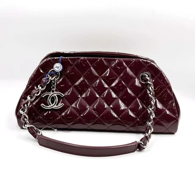 11.04  Chanel Burgundy Just Mademoiselle  Patent Bowler Satchel Hand Bag