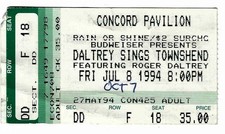 Roger Daltrey Sings Pete Townshend 10/7/94 Concord CA Ticket Stub The Who