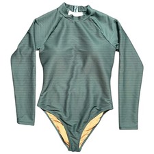 J Crew Re Imagined Long Sleeve Rash Guard One Piece Swimsuit Green - M