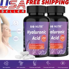2-Pack Hyaluronic Acid Supplements 250mg 240 Capsules for Skin Hair Nail Eye US
