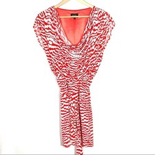Laundry red and white striped scooped cowl neck knee length shift dress size 4