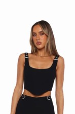 WHITE FOX WOMEN M BLACK BUCKLE ADJUSTABLE KEEP ME CLOSE BUSTIER ZIP CLOSURE