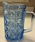 VTG  Federal Glass Windsor Blue Crystal Buttons & Cane Pint Pitcher 6” Tall