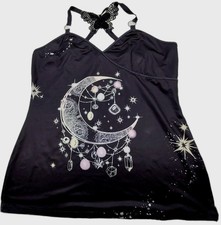 Womens Halter Tank Top Size Xxl Black Moon Stars Celestial Butterfly Boho Fairy