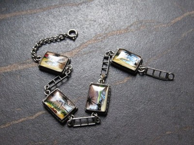 Seltenes Vintage 30er Jahre Art Deco Sterling Silber TLM Schmetterling Flügel Panel Armband