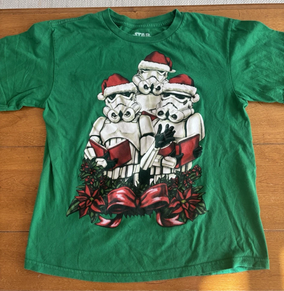 Star Wars Kids Stormtroopers Christmas Carol Green T Shirt Size L - Image 2 of 4