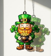 Patrick  s Day Stained Acrylic Suncatcher, Leprechaun Window Hanging Decor, Irish