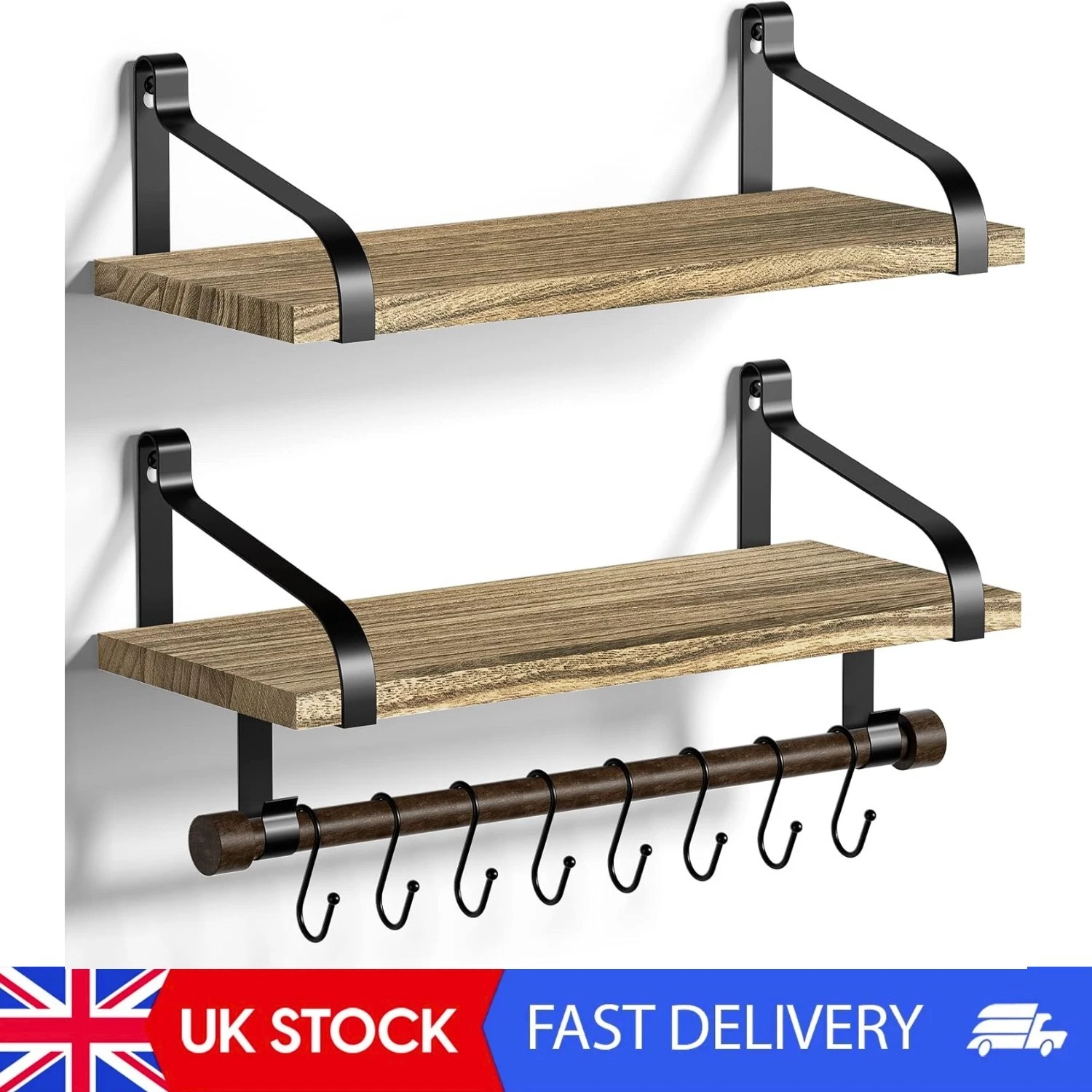 Kitchen Shelves 2-Tier Floating Wall Shelves For Kitchen, Rustic Wood Organizer