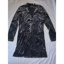 Chicos Size 1 Velvet Burnout  Black Silver Animal Print  Button Cardigan