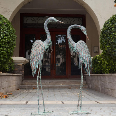 Kircust Garden Crane Statues, Standing Metal Patina Heron Decoy Outdoor Statue, 