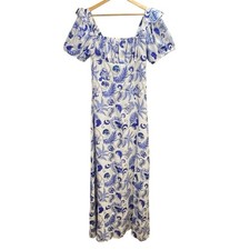 Boohoo Maxi Dress Womens 6 Floral Puff Sleeve Slit Cottagecore Romantic Milkmaid