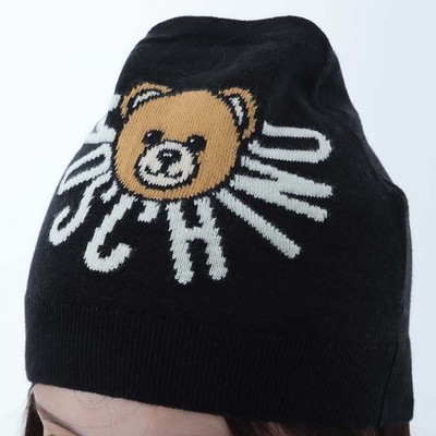 MOSCHINO KIDS HUX02O LHE43 60100 Beanie Knit Hat  Suitable for Adults Black