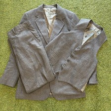 Vtg 1970s Egon Von Furstenberg Gray Striped 3Pc Suit 40L Jacket, 34L Pants