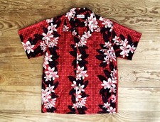 Vtg 60s NEW NOS Hawaiian Shirt Childs Boys Size 14-16 Red Black Flowers Honolulu